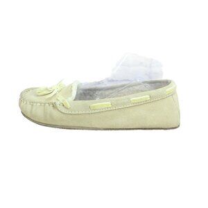 LL Bean Tan Suede Shearling-Lined Moccasin Slippers Womens 7 M Cozy Cabin Vibe